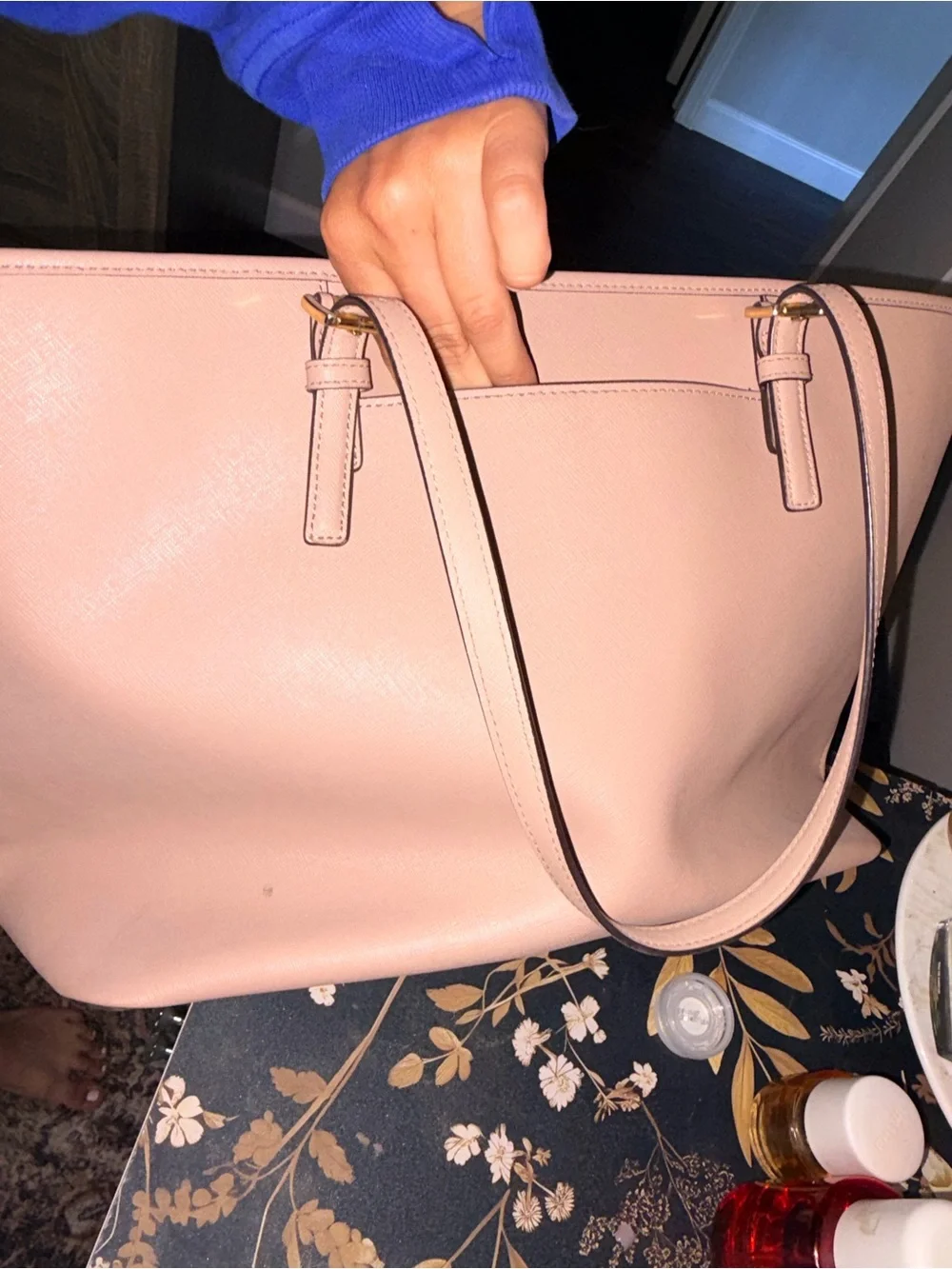 Michael Kors Blush Pink Leather Tote with Gold Accents